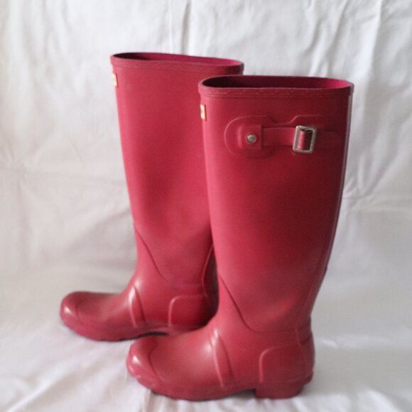 Hunter Original Women's Pink Sz 5/36 Tall Rubber Buckle Outdoor Rain Boots - Picture 2 of 13